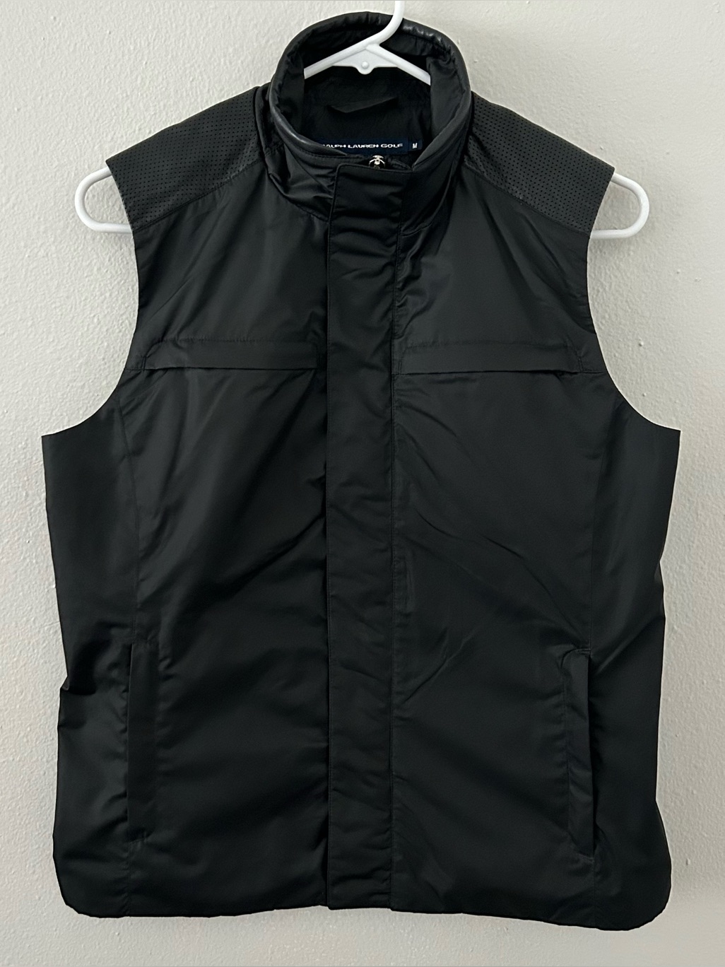 Ralph Lauren Golf Vest Womens M Black Leather Accent Full Zip Mesh Lined Pockets